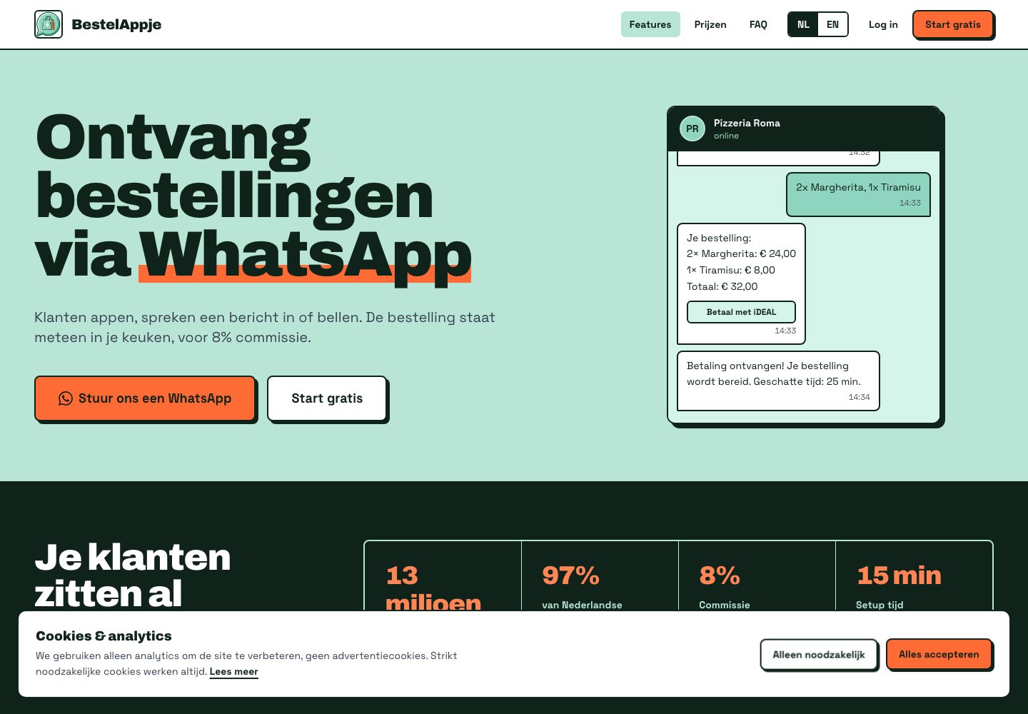 BestelAppje website with WhatsApp ordering