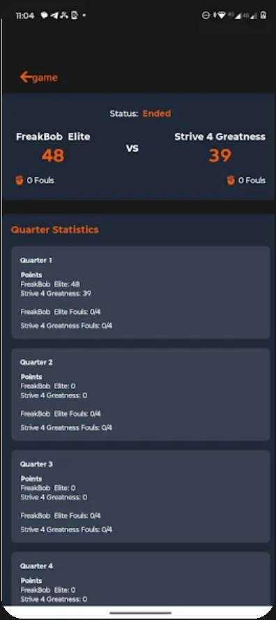 Concrete Lions app showing the quarter statistics of a game