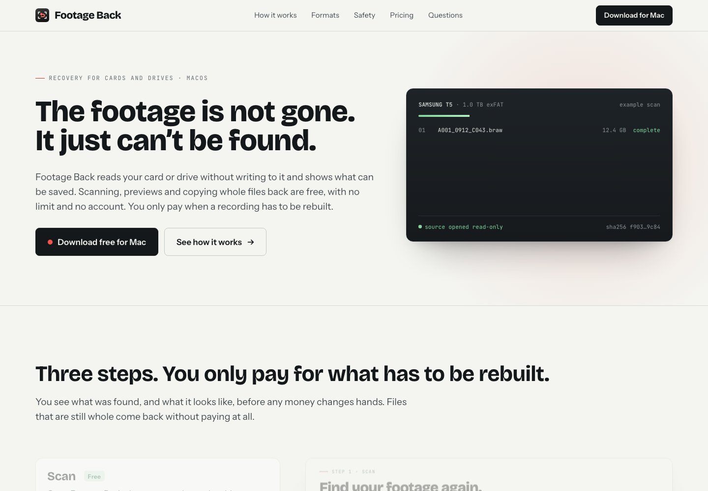 Footage Back website for macOS media recovery