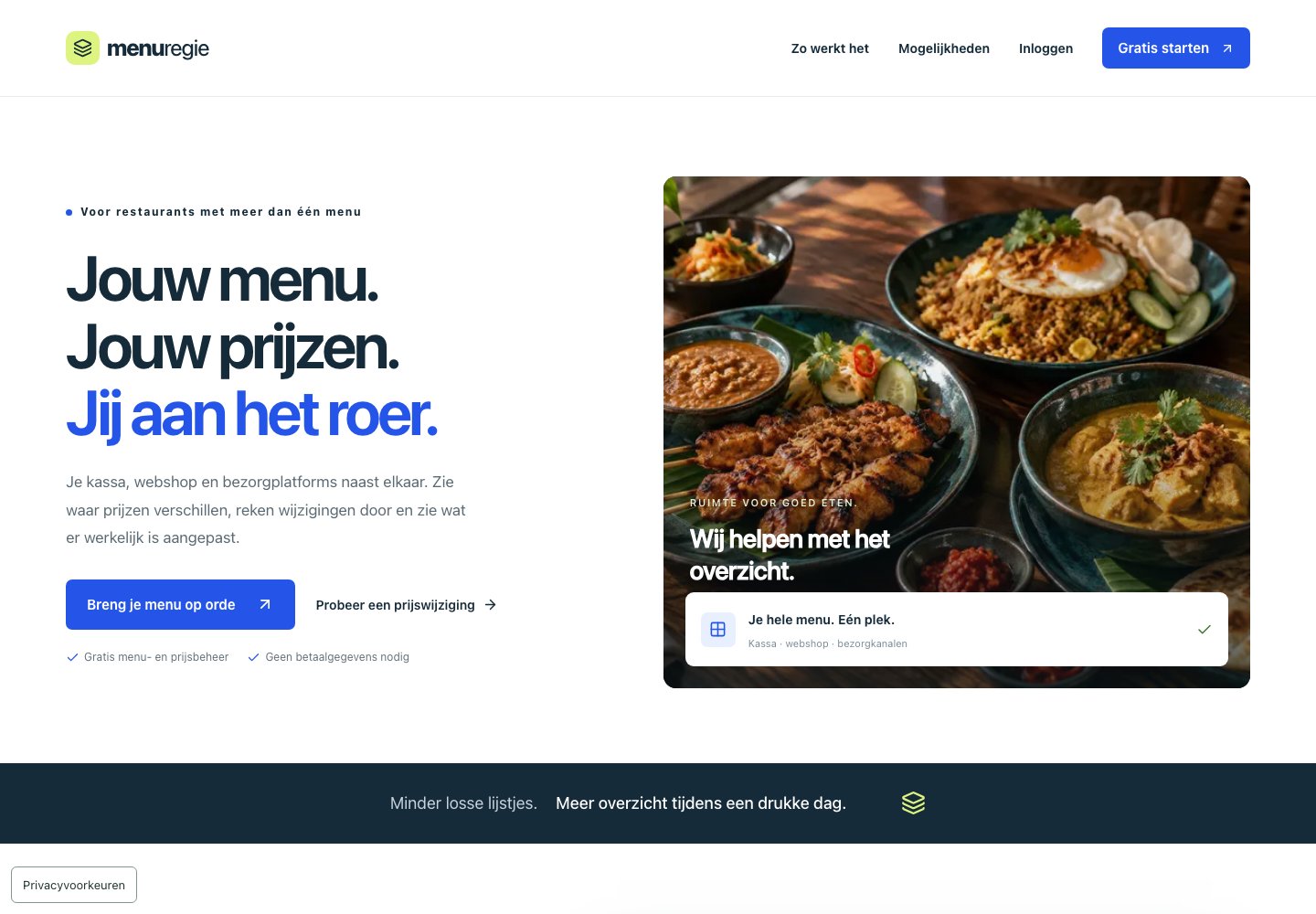 MenuRegie website for restaurant menu and price management