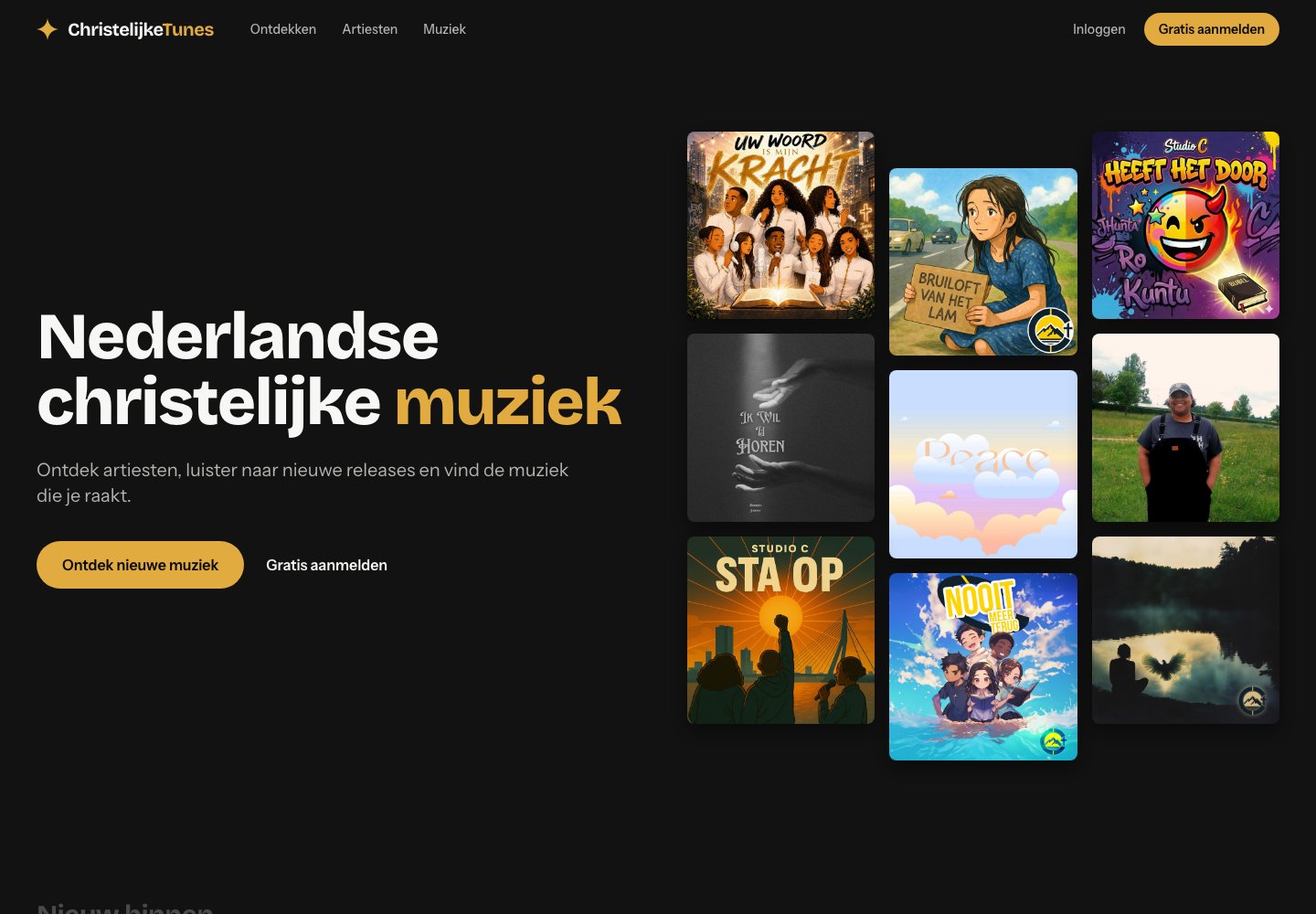 Christelijke Tunes website with artists and new music
